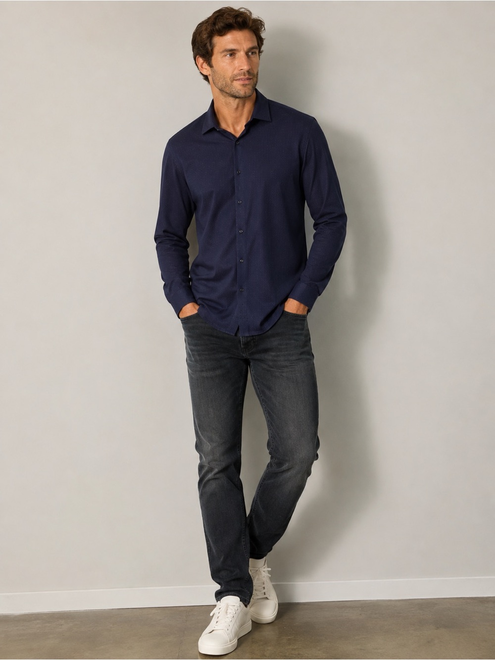 Scotch & Soda Button Down Indigo/Burgundy Long Sleeve Dress Shirt XXL